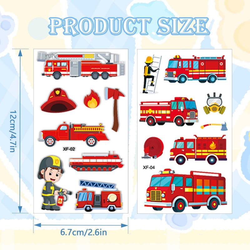 Qpout 10 Sheets Fire Truck Temporary Tattoos for Kids Firefighter Birthday Party Supplies, Steam Train Railroad Themed Stickers, Classroom Rewards Stickers for Classroom Rewards Gifts - Image 3